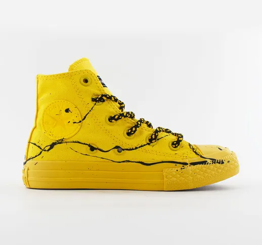 CONVERSE ALL STAR Sneakers alte in tessuto con spruzzi in vernice a contrasto gialle