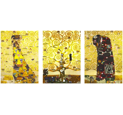 OPERE D'ARTE SU VETRO - Quadro con lavorazione in finitura bianca - Klimt trittico l'alber...