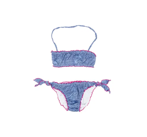 Bikini bimba colore jeans con profili fuxia