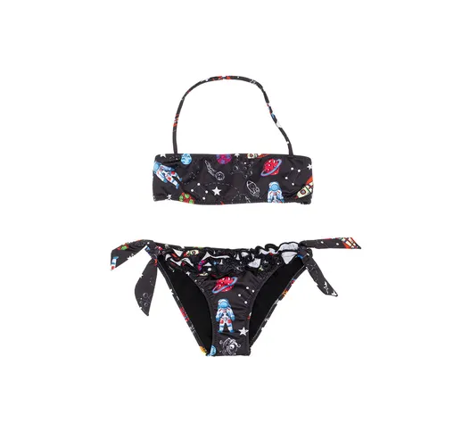 Bikini con fascia e slip con fantasia spazio multicolor