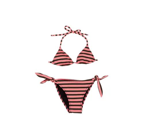 Bikini con triangolo fantasia a righe rosa