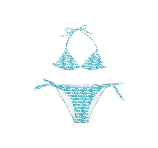 Bikini con triangolo fantasia con pesciolini multicolor