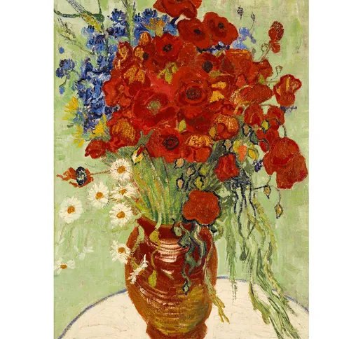 Quadro lavorato in finitura bianca -  Van Gogh vase with cornflowers and poppies