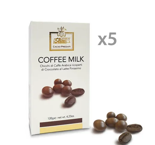 5 confezioni - "Coffee Milk" Chicchi di caffè Arabica ricoperti di cioccolato da 150 gr