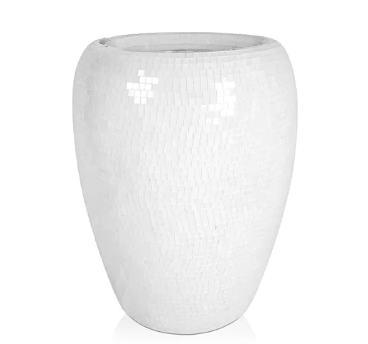 Adm - Vaso Decorato in Vetro 'vaso Giara' - Colore Bianco