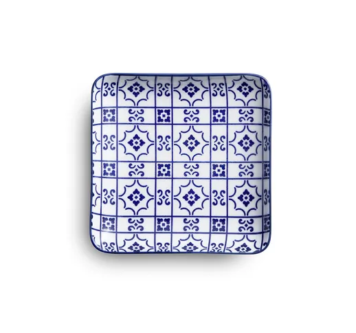 Linea COIMBRA - set 6 piatti snack quadrati cm 15X15, bianco/blu