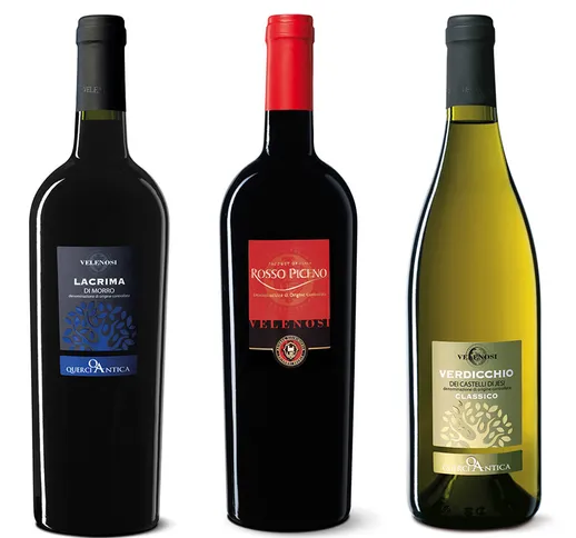 3 bottiglie miste: Lacrima di Morro d'Alba DOC Classico 2020 - Rosso Piceno DOC 2020 - Ver...