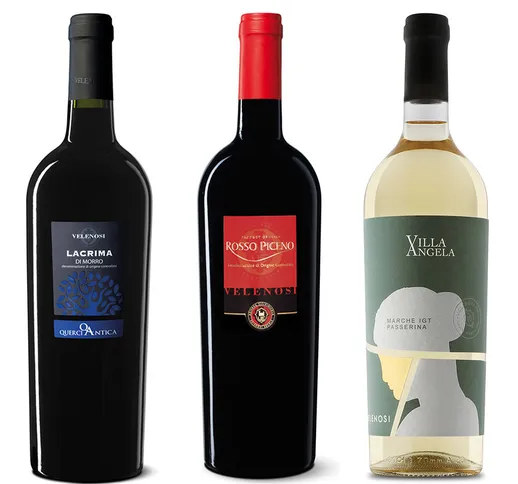 3 bottiglie miste: Lacrima di Morro d'Alba DOC Classico 2020 - Rosso Piceno DOC 2020 - Pas...