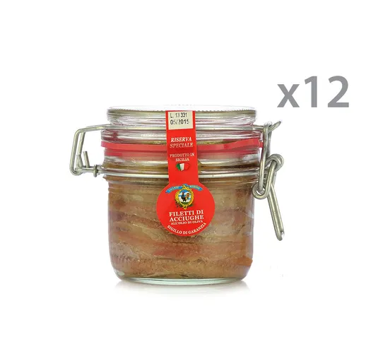 12 vasetti 230 gr - Filetti di acciughe in olio di oliva