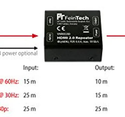 FeinTech VMR00200 HDMI 2.0 Repeater Ripetitore Amplificatore di Segnale (UHD 4K 60Hz, HDR...