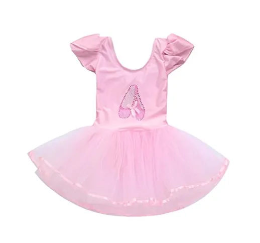 BYSTE Bambini Body Manica Corta Danza Balletto Tutu Pratica Costume Gonna a Soffietto Raga...