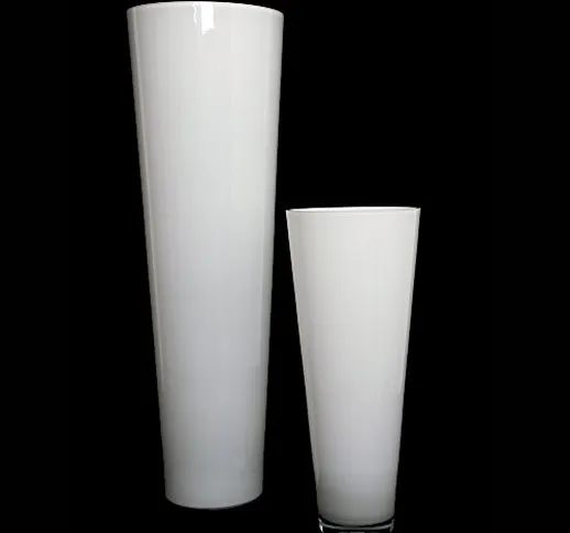 Vaso cilindrico conico in vetro bianco 70cm Ø 22,5cm. Vaso da terra in vetro grande Vaso d...