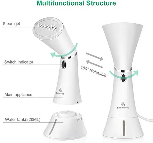 Ferro Verticale Stiro, Sararoom 320ml Stirare a Vapore Casa Viaggio Con Ugello Rotante 180...