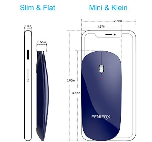 Fenifox Mini Mouse Bluetooth Ricaricabile, Mouse Wireless Ultra-Sottile Portatile a Pulsan...