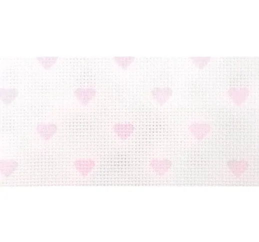 DMC dc27 C-Rose Impressions Aida Needlework Fabric, 14 da 45,7 cm, Bianco con Cuori Rosa C...