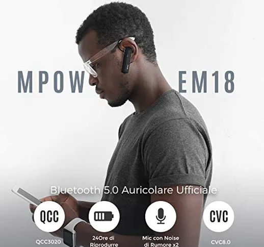 Mpow EM18 Auricolare Bluetooth 5.0 da 24 Ore di Riproduzione, Auricolare Wireless Senza Fi...