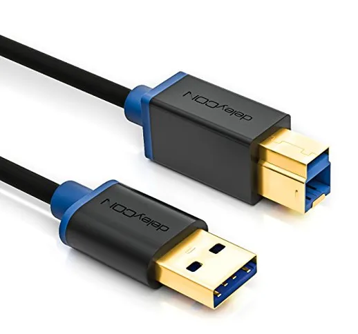 deleyCON 1,5m USB 3.0 Super Speed Cavo Dati - USB A (Maschio) a USB B (Maschio) Velocità d...