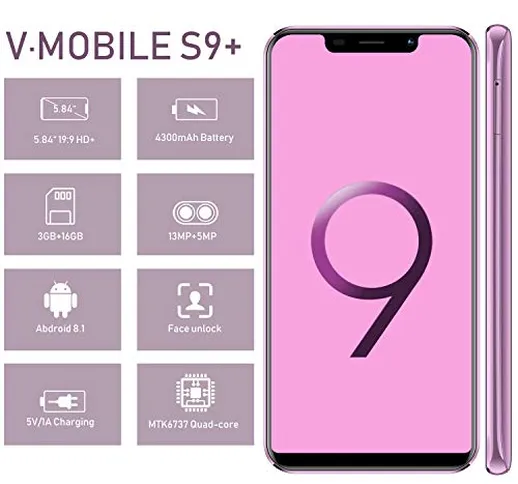 Cellulari Offerte 4G S9+(2019) 5.84" Full Schermo 3GB+16GB/128GB Espansione Android 8.1 Du...