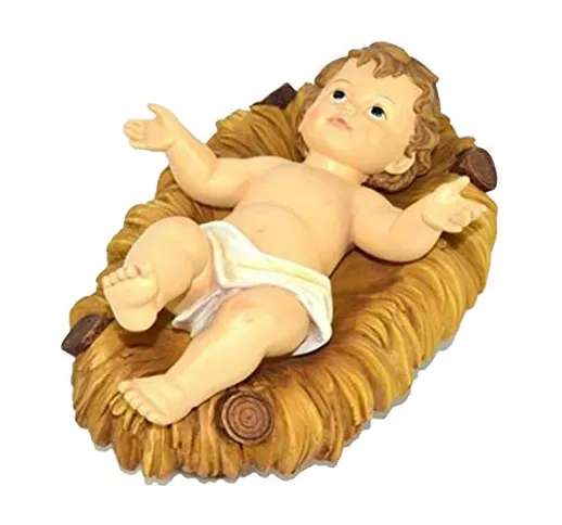 Milo srl Gesù Bambino con Culla 7,5 Cm Statua Bambinello per Presepe in Poliresina Nativit...