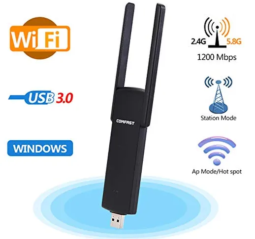 LONOSUN Adattatore WiFi Dongle-USB Wireless 1200 Mbps (Plug And Play, Non è Necessario ins...