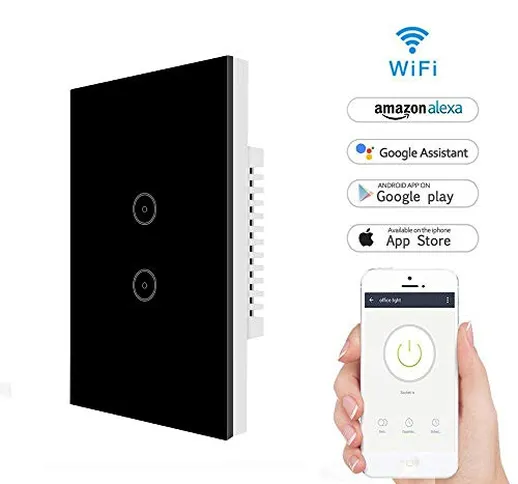 Applique da parete Jinvoo smart Wi-Fi Touch pannello US 2, smart time switch, compatibile...