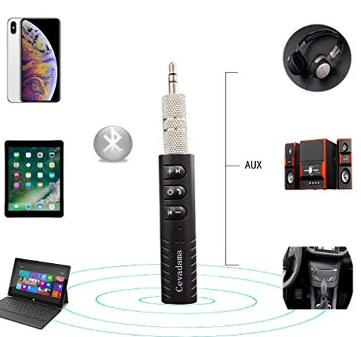 Ricevitore Bluetooth, Adattatore Audio Wireless con uscita Aux da 3.5mm, Microfono Incorpo...
