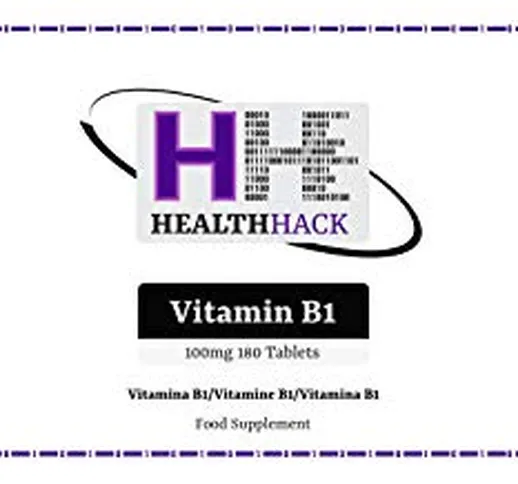 Health Hack Vitamin B1, integratore di vitamina B1 (tiamina), 100 mg, 180 compresse