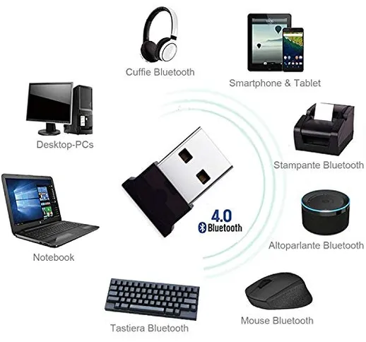 Adattatore USB Bluetooth, Trasmettitore Bluetooth 4.0, Chiave USB Bluetooth per PC, Ricevi...