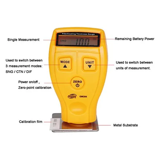 Spessimetro per Vernice Auto, Portatile Digitale LCD Misuratore di Spessore del Rivestimen...