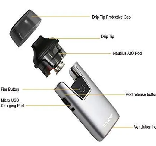 Starter kit di sigarette E Aspire Nautilus AIO Starter Kit Built-in 1000mAh Batteria con s...