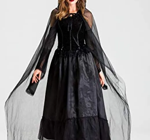 Costume da Strega Nero Halloween Cosplay,Travestimento di Sposa Fantasma Orrore Vestito da...