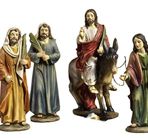 Paben Articoli Religiosi Set 4 Statue Gesù Ingresso a Gerusalemme, Presepe Pasquale Pasqua...