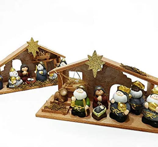 BUYSTAR Presepe Set presepio con capanna h 17 con Luce Tipo Thun natività Personaggi statu...