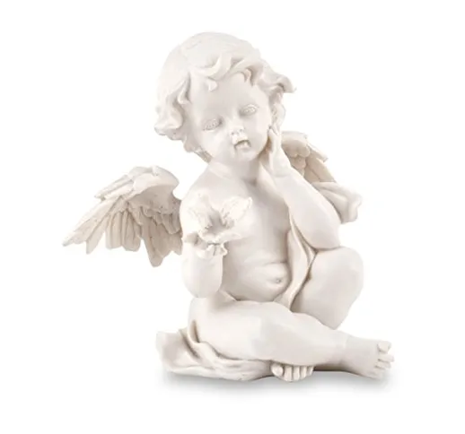 Pajoma 83317 Ariel, Angelo Statuetta Seduto con Uccellino, Altezza 8,5 cm