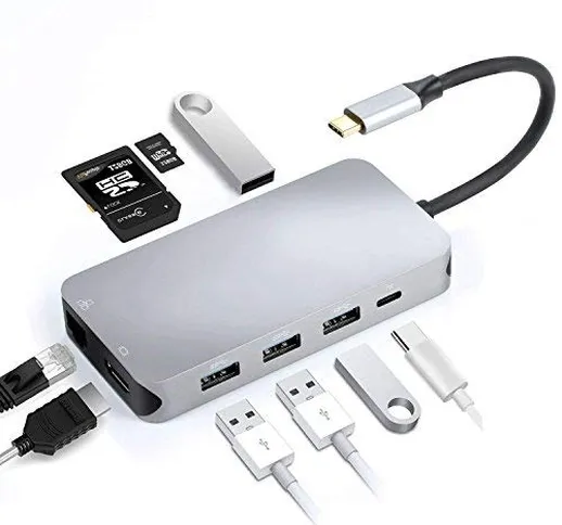 Hub 9 in 1 USB C a HDMI e RJ45, Thunderbolt 3, USB-C, Lettore di schede SD e Micro SD/TF,...