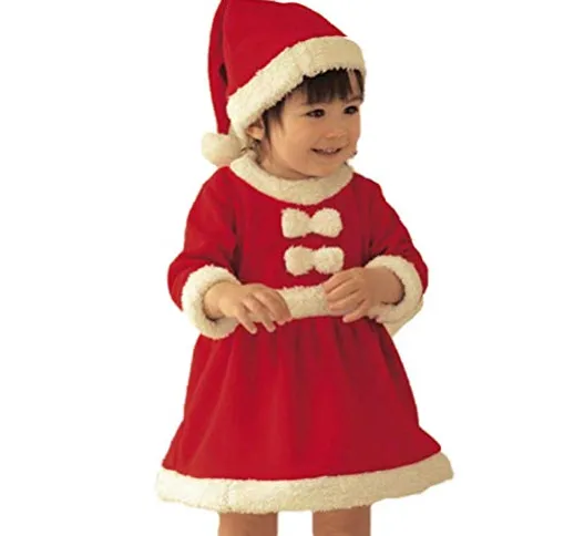 EDOTON Abito Natale per Bambine Natale Rosso Manica Lunga Costume Babbo Natale Vestito con...
