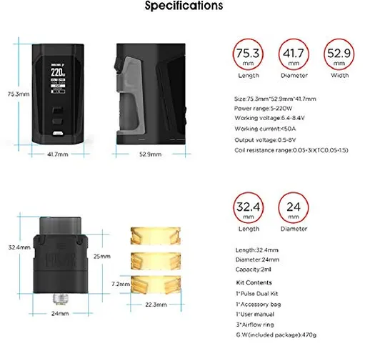 Sigaretta Elettronica Vandy Vape Pulse Dual Kit with Pulse V2 RDA Atomizzatore-Niente Nico...