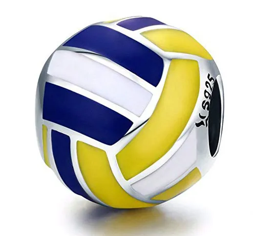 Reiko Ciondolo Rotondo a Forma di Pallone da Pallavolo con Strisce Bianche, Gialle e Blu,A...