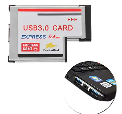 siwetg - 2 schede a Doppia Porta USB 3.0 HUB Express Card ExpressCard Adattatore Nascosto...