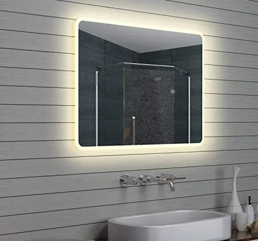 Lux-aqua Design LED Specchio Luce Specchio Bagno Specchio da Parete Specchio 100 x 70 cm