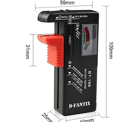 D-FantiX Tester Batteria Universale, Batteria Volt Checker per AA AAA C D 9V 1.5V Button C...