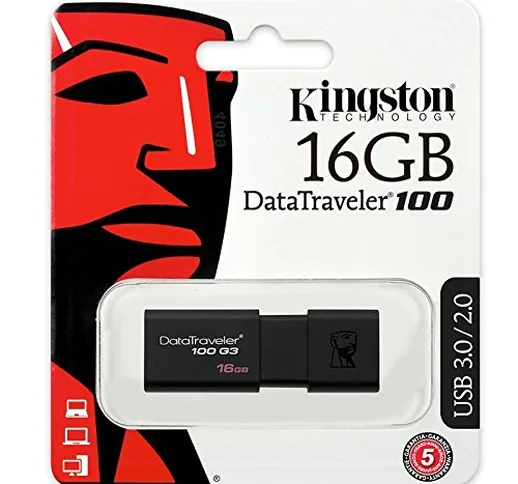 5 chiavette USB 3.0 da 16 GB, DataTraveler 100 di terza generazione da Kingston Technology...