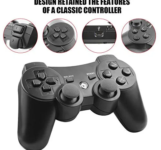 Controller PS3, Gamepad Bluetooth wireless Doppia vibrazione Joystick remoto a sei assi pe...