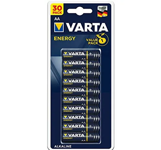 Varta Energy 4106229630 AA Stilo LR06 Batterie Alcaline, Confezione da 30 Pile, Blister ri...