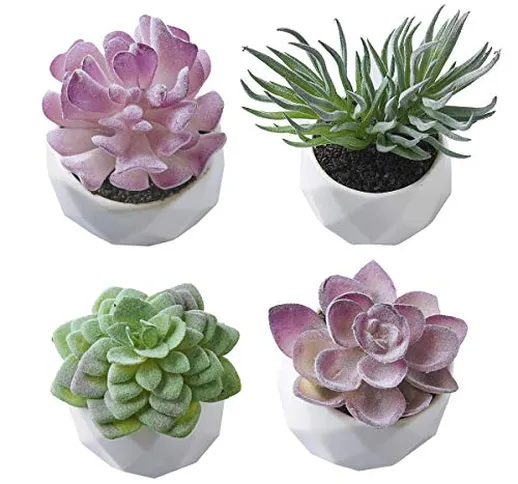 Pauwer Piante Artificiali Succulente Moderne Mini Piante Finte in Vasi in Ceramica Bianca...