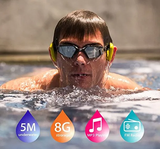 Tayogo Lettore MP3 Cuffie a Conduzione Ossea IPX8 Subacqueo Nuoto 5m FM 8GB Bluetooth 4.2...