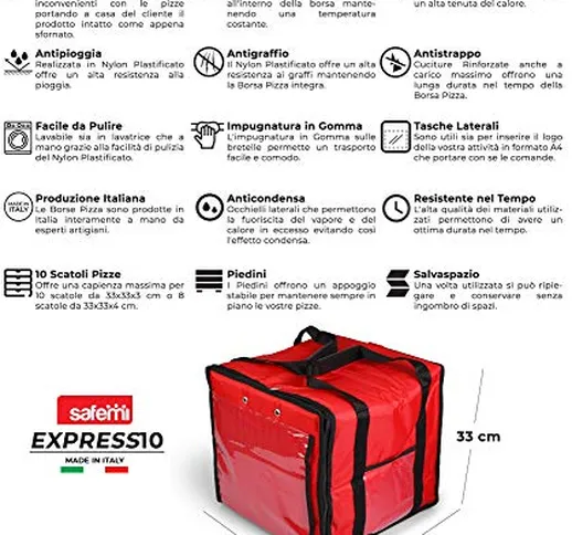 Borsa Termica Porta Pizze da Asporto 10 Cartoni Safemi Express 10 Rossa e Nera