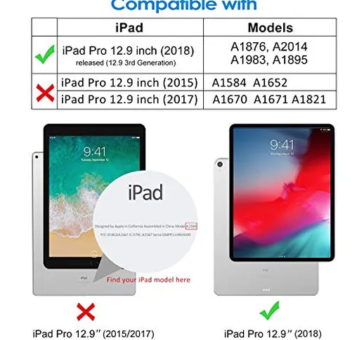 feelkaeu Tastiera Bluetooth Rimovibile con Custodia per iPad PRO 12.9''(2018), Supporto Mu...