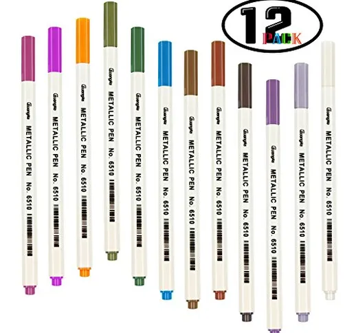 Umitive Metallici Marker Penne, Set Di 12 Assortiti Colori, Usa su Carta, Vetro, Plastica,...