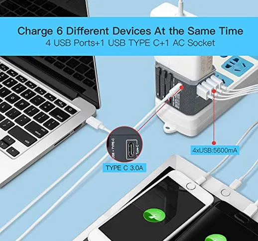 Adattatore Universale da Viaggio con 4 Porte USB 3.0 e 1 Interfaccia Type-C Adattore per a...